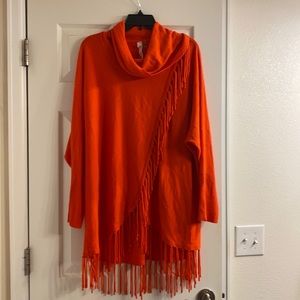 Orange fringe long sweater